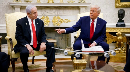 U.S. President Donald Trump, accompanied by Israeli Prime Minister Benjamin Netanyahu, speaks during a meeting in the Oval Office of the White House on April 7, 2025 in Washington, DC. (Kevin Dietsch/Getty Images)