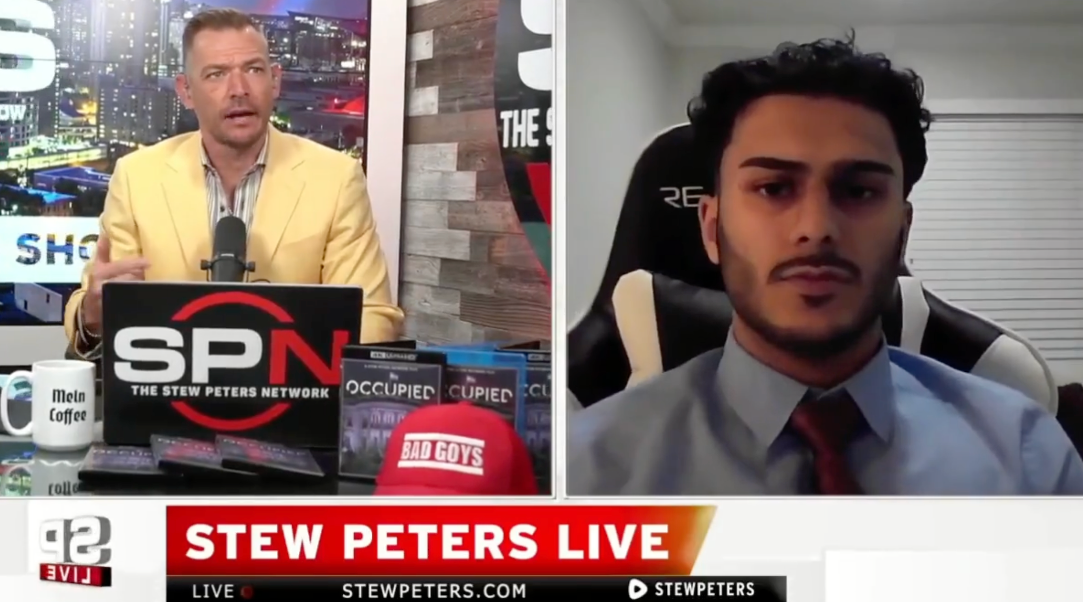 Temple University student Mo Khan and Stew Peters, an antisemitic podcaster.